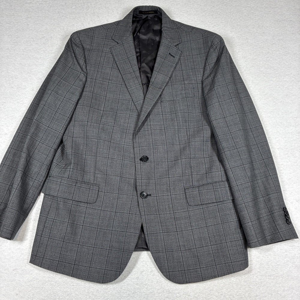Jos A Bank Reserve Mens 43R Gray Silk Wool Blend Window Plaid Suit Jacket Blazer
